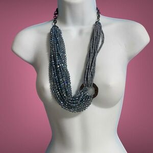 CHICO'S Cleo Blue Glass Faceted Crystal Beads Mulitstrand Chunky Necklace